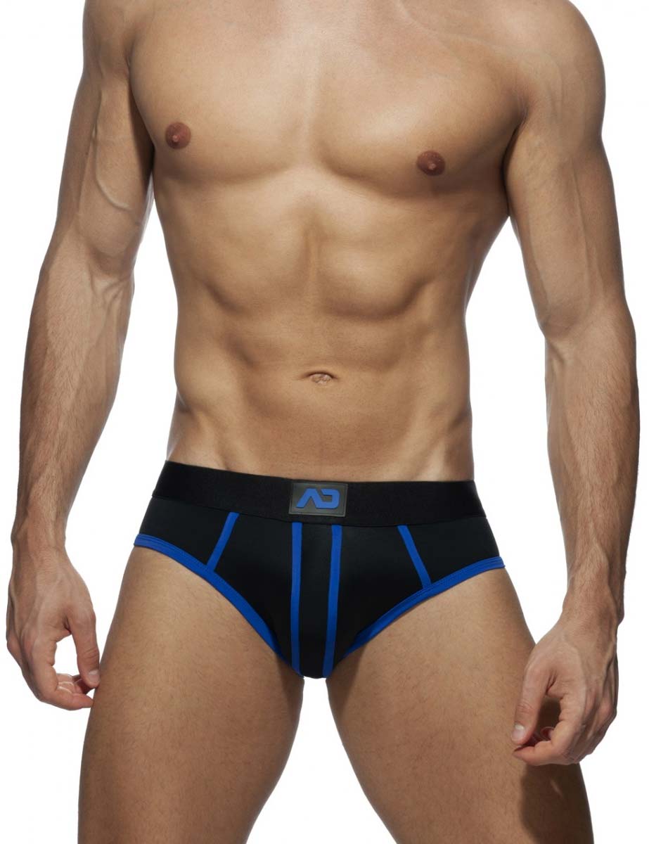 Trusa Hombre Empty Bottom Stripe Fetish Brief Negro/Azul Rey