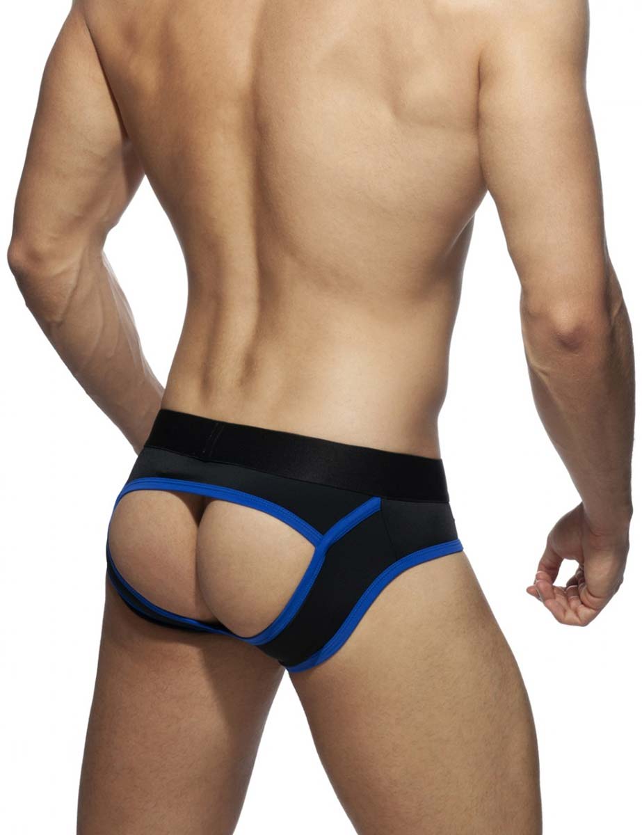 Trusa Hombre Empty Bottom Stripe Fetish Brief Negro/Azul Rey