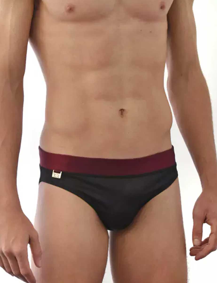 Traje de Baño Hombre Corte Brief Slim Preto Céreo Vinho