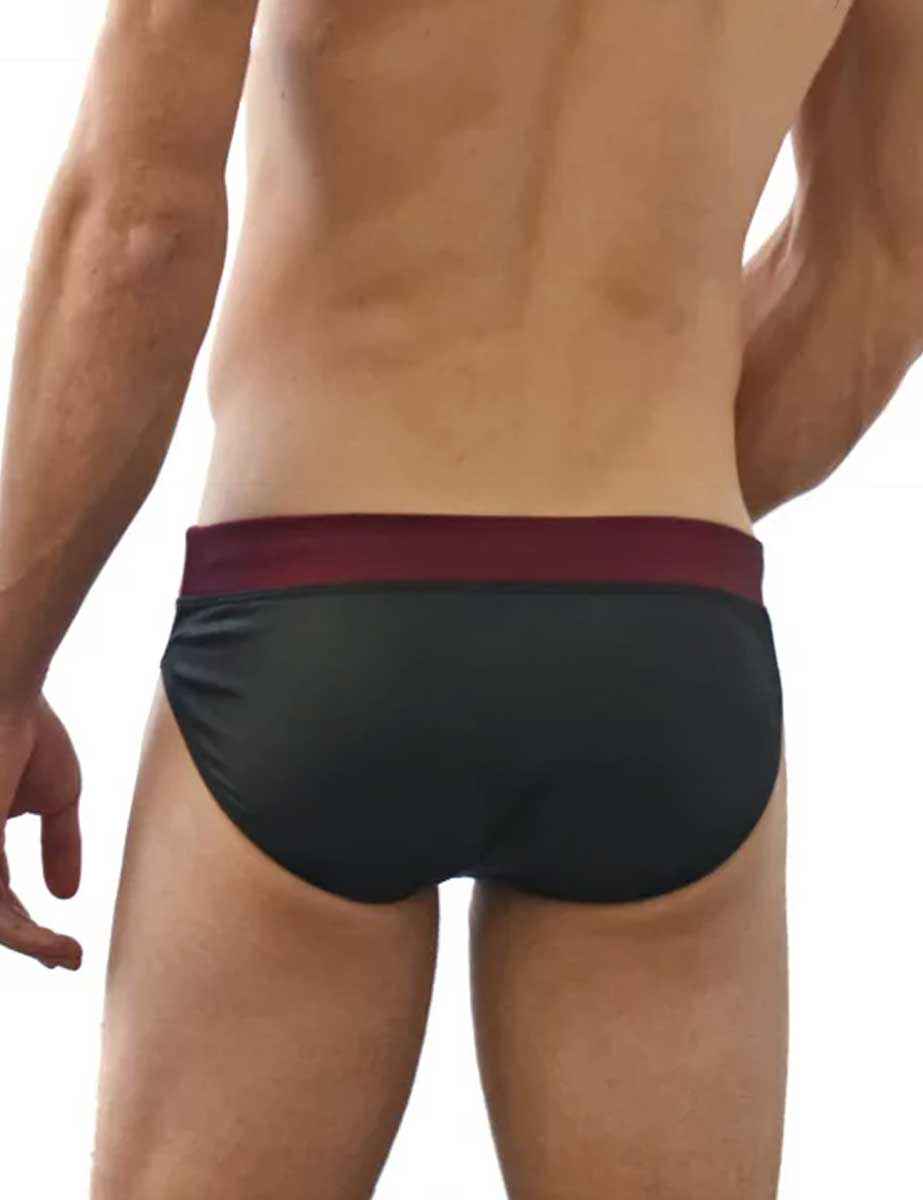 Traje de Baño Hombre Corte Brief Slim Preto Céreo Vinho