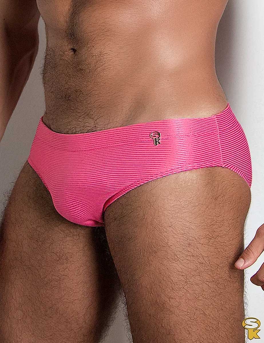 Traje de Baño Hombre Corte Brief Slim Canelado Chiclete