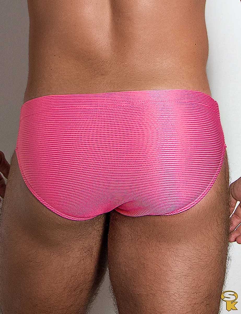 Traje de Baño Hombre Corte Brief Slim Canelado Chiclete