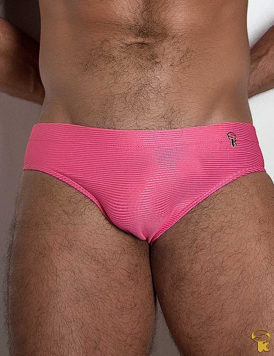 Traje de Baño Hombre Corte Brief Slim Canelado Chiclete