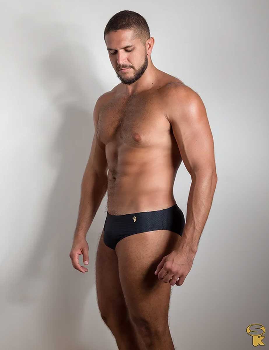 Traje de Baño Hombre Corte Brief Slim Textura Preta