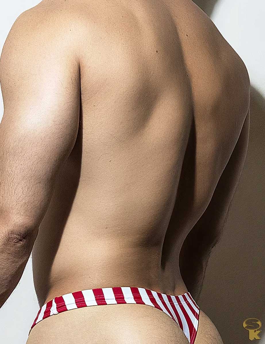 Traje de Baño Tanga Hombre Listrada Vermelha