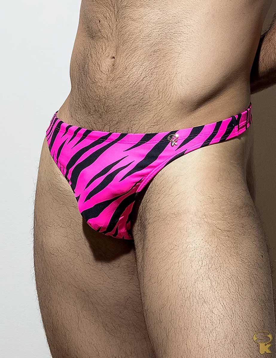 Traje de Baño Tanga Hombre Tigre Rosa Néon