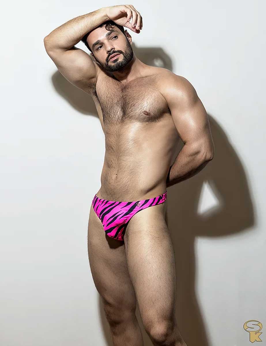 Traje de Baño Tanga Hombre Tigre Rosa Néon