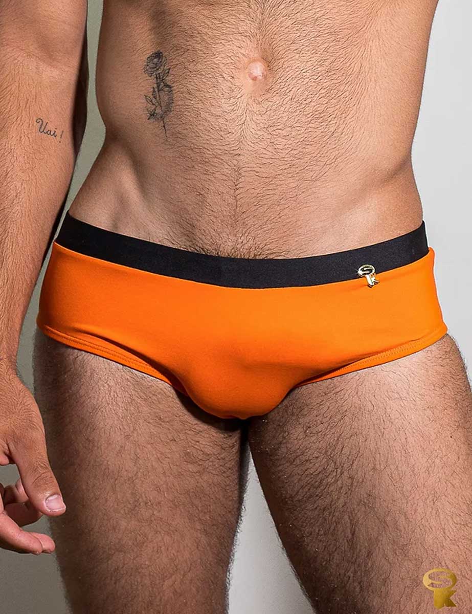 Traje de Baño Sunga Hombre Clássica Laranja Preto