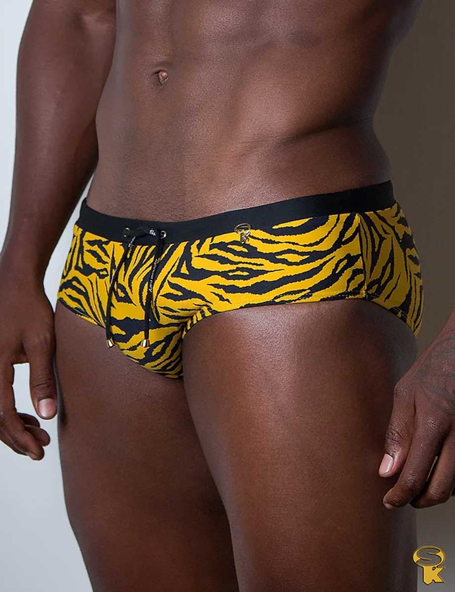 Traje de Baño Sunga Hombre Clássica Tigre Amarelo Preto