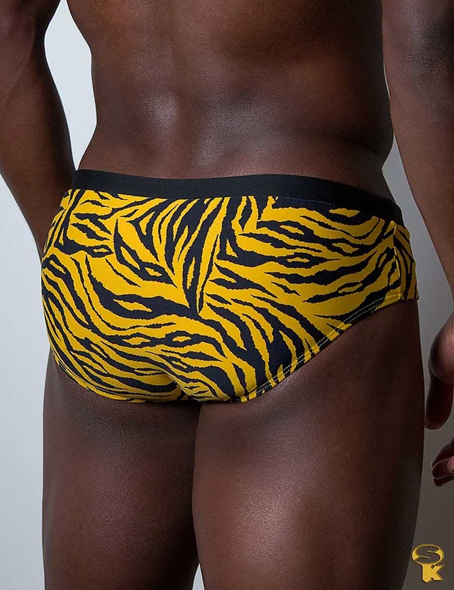 Traje de Baño Sunga Hombre Clássica Tigre Amarelo Preto